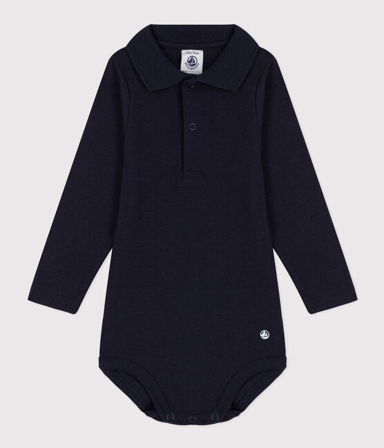 BABIES' LONG-SLEEVED COTTON BODYSUIT WITH POLO SHIRT COLLAR