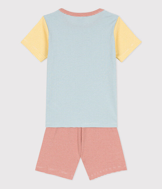 CHILDREN'S UNISEX THREE-TONE PINSTRIPED COTTON SHORT PYJAMAS