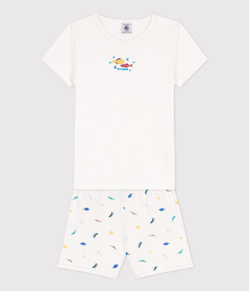 GIRLS' SEA LIFE THEMED SHORT COTTON PYJAMAS
