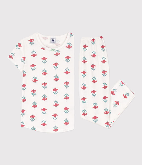 GIRLS' FLORAL SHORT-SLEEVED COTTON PYJAMAS