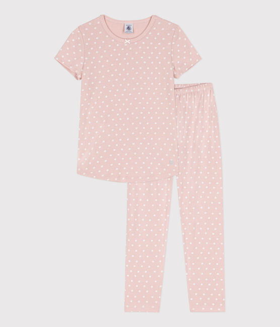 GIRLS' SHORT-SLEEVED SPOTTED COTTON PYJAMAS