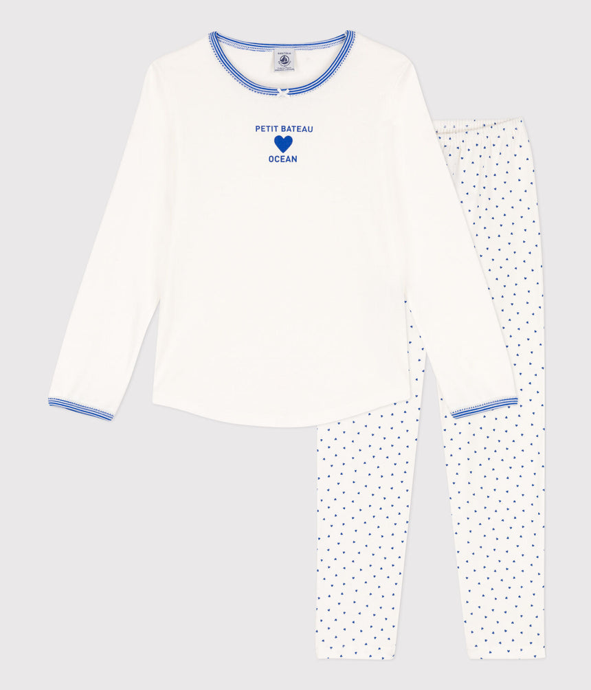 GIRLS' OCEAN HEART COTTON PYJAMAS