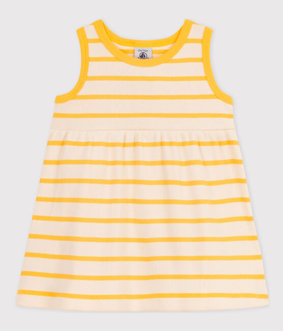 BABIES' SLEEVELESS STRIPED RIB-KNIT DRESS