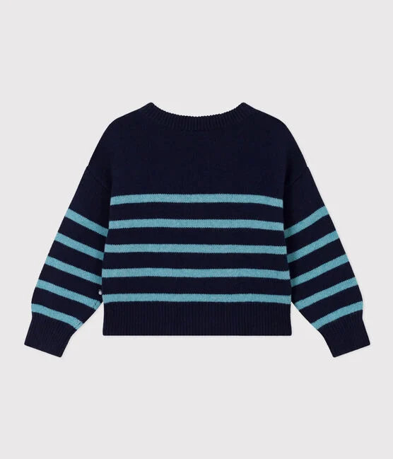 CHILDREN'S UNISEX STRIPY WOOL AND COTTON PULLOVER
