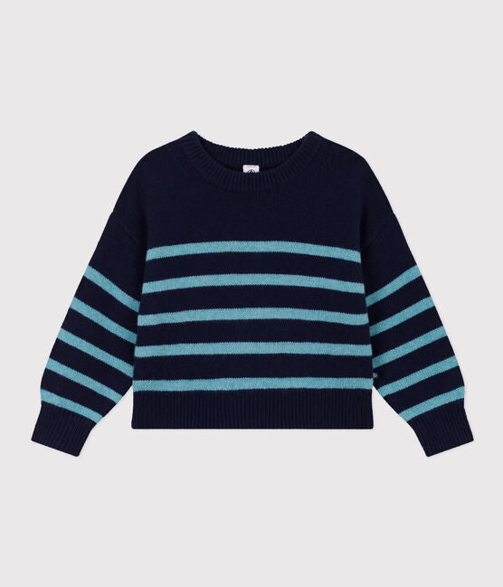 CHILDREN'S UNISEX STRIPY WOOL AND COTTON PULLOVER