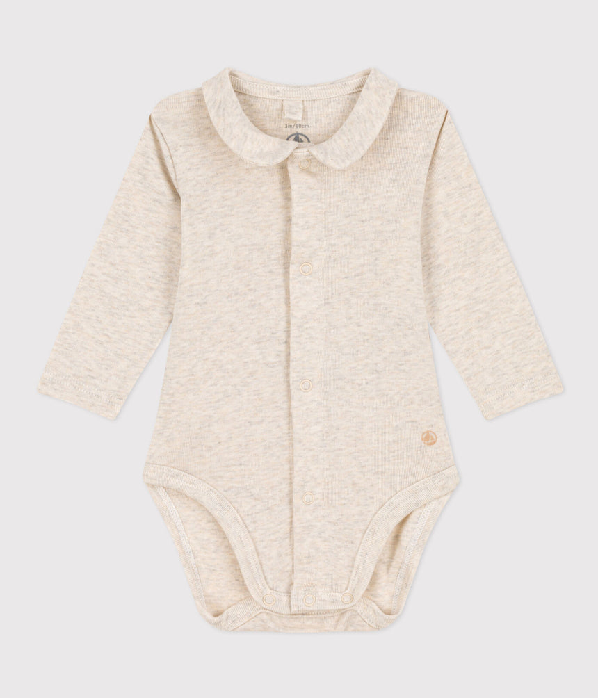 BABIES' LONG-SLEEVED COTTON BODYSUIT WITH COLLAR