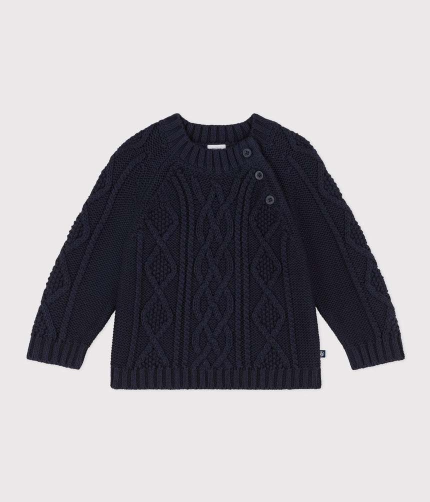 BABIES' CABLE KNIT COTTON PULLOVER