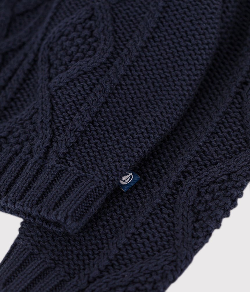 BABIES' CABLE KNIT COTTON PULLOVER