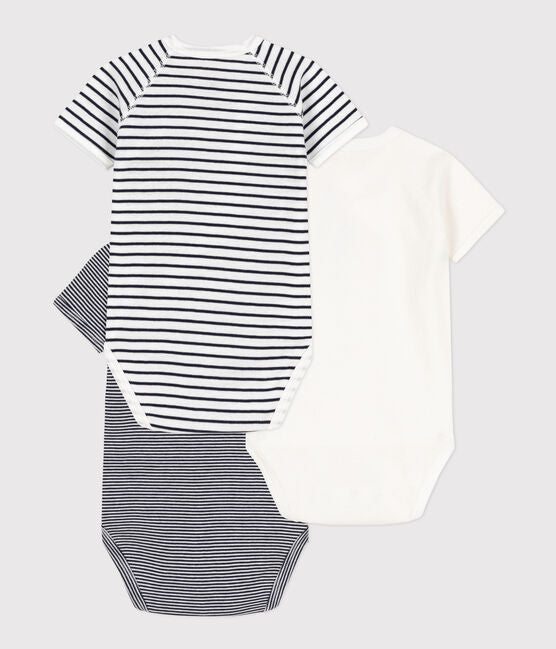 PACK OF 3 SHORT-SLEEVED WRAPOVER BABY BODYSUITS IN STRIPY COTTON