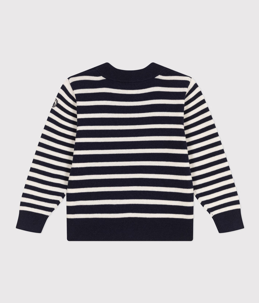CHILDREN'S STRIPED WOOL AND COTTON PULLOVER