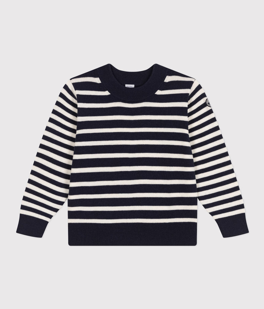 CHILDREN'S STRIPED WOOL AND COTTON PULLOVER