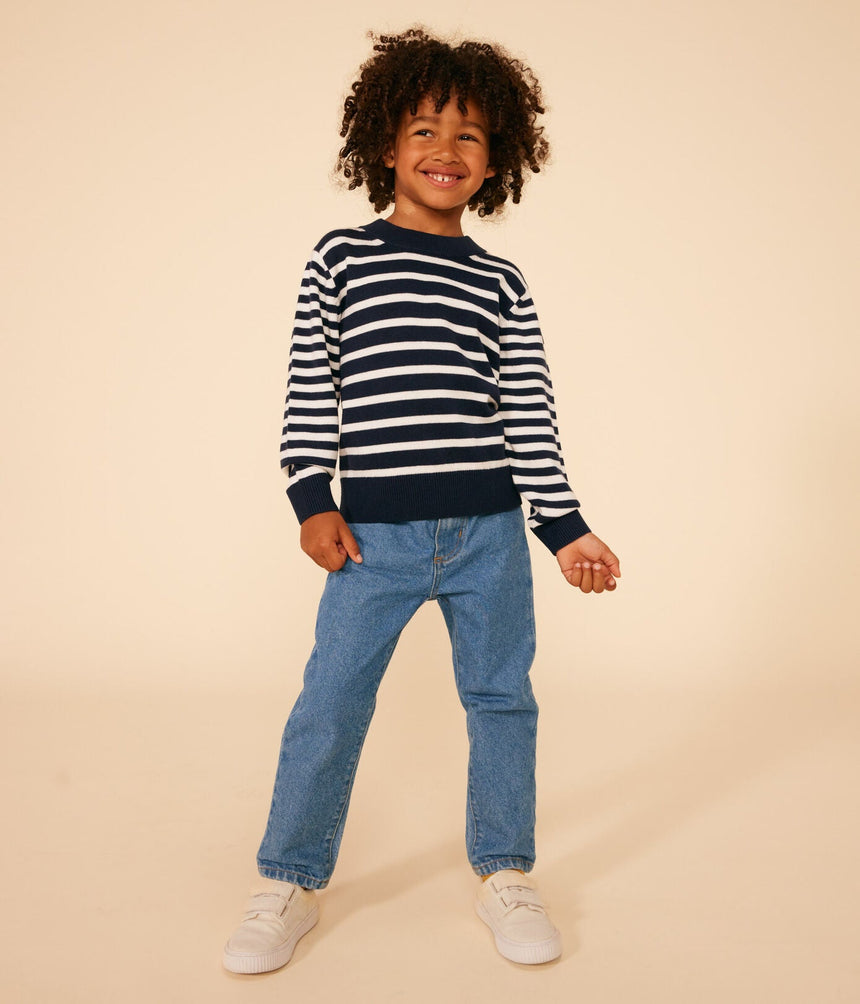 CHILDREN'S STRIPED WOOL AND COTTON PULLOVER