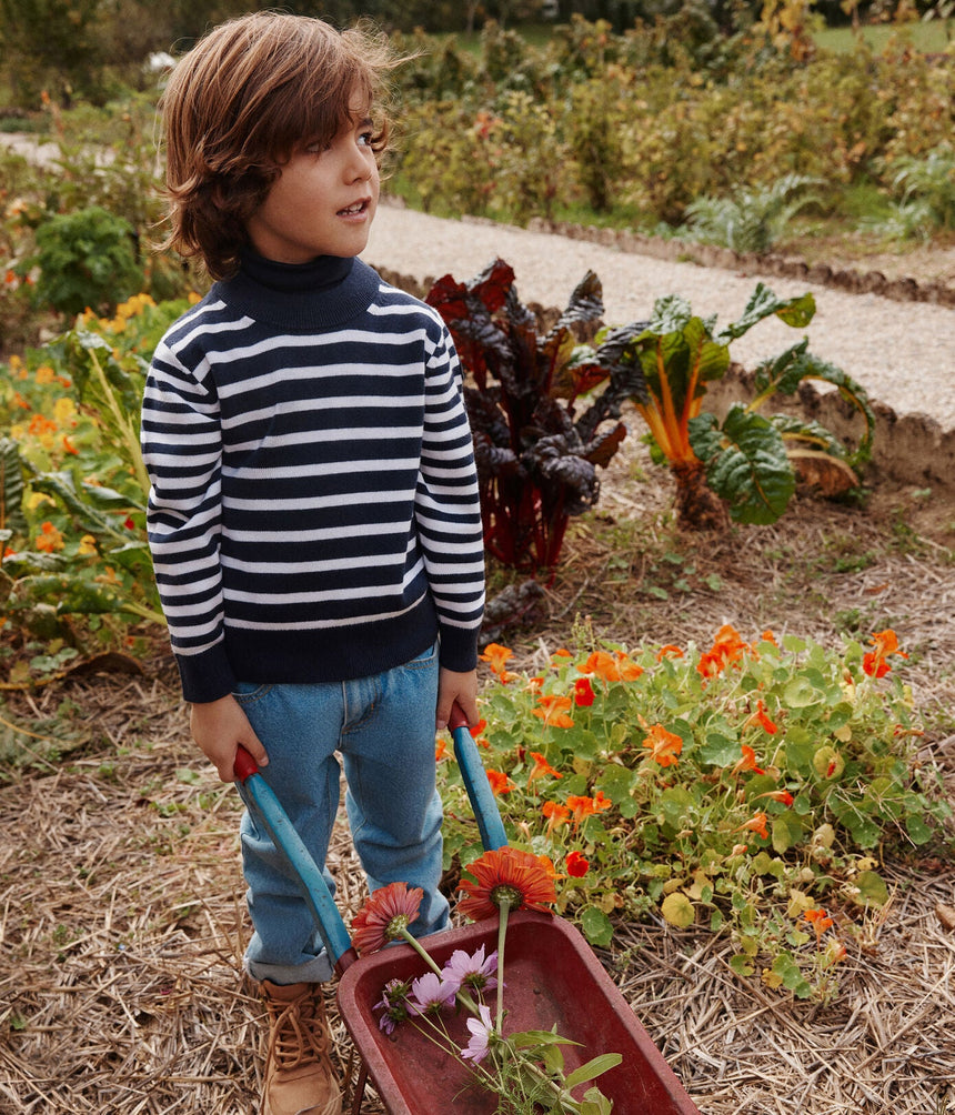 CHILDREN'S STRIPED WOOL AND COTTON PULLOVER