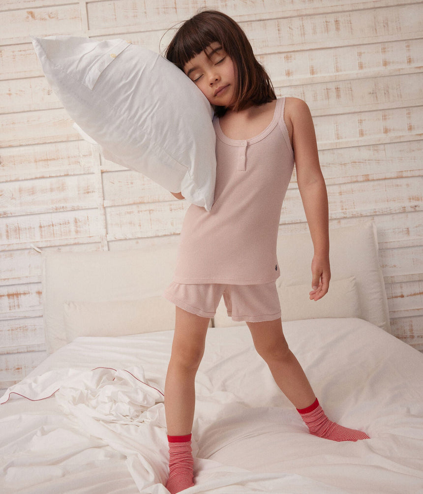 CHILDREN'S PLAIN COTTON AND LYOCELL PYJAMA SHORTS AND VEST