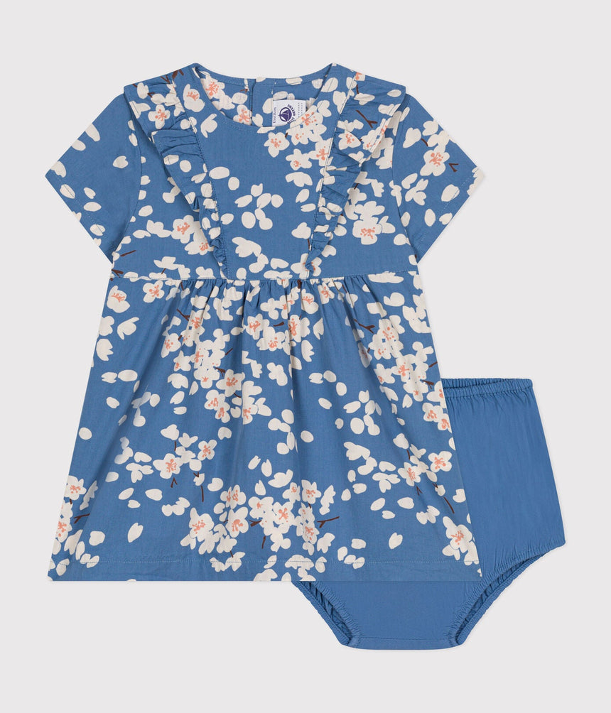 BABY GIRLS' SHORT-SLEEVED POPLIN DRESS AND BLOOMERS