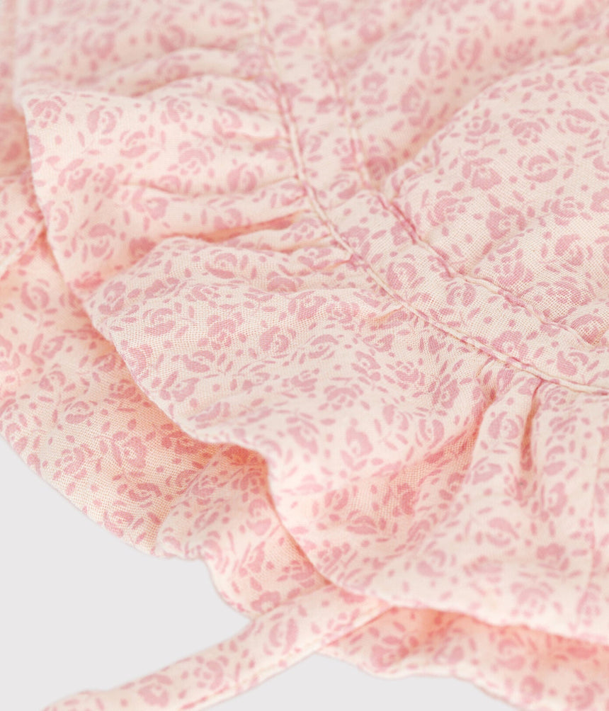 BABY GIRLS' PINK FLORAL COTTON GAUZE SUN HAT