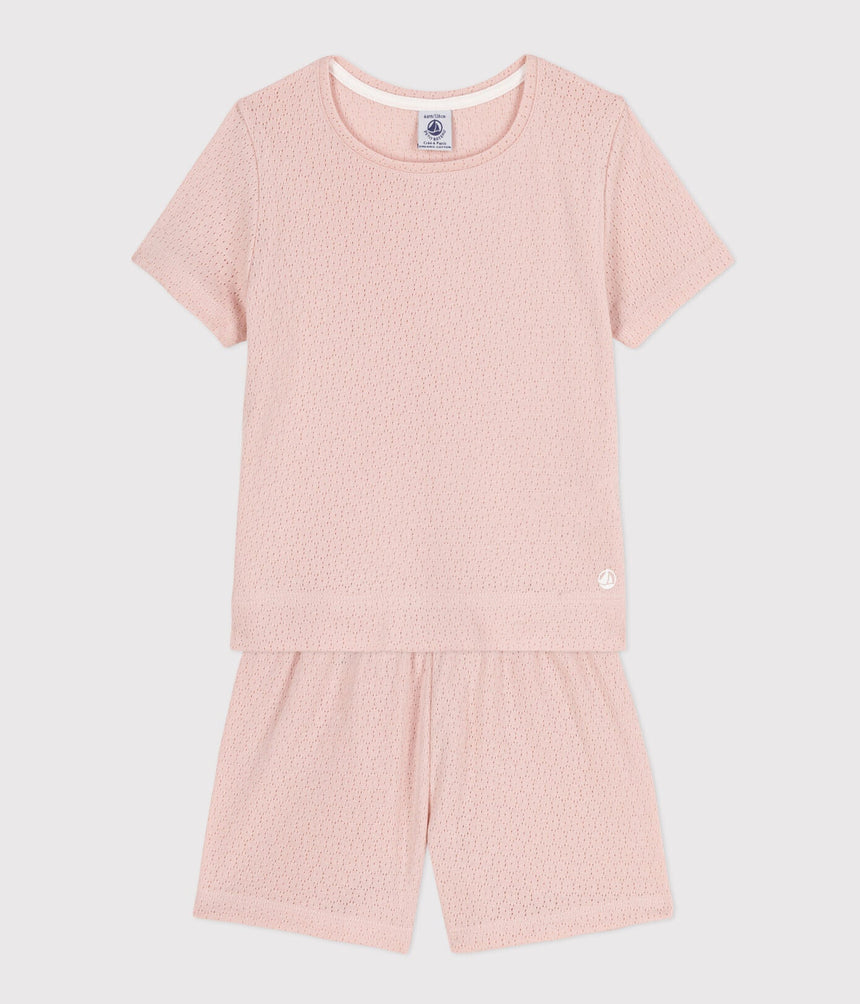 GIRLS' PLAIN OPENWORK COTTON SHORT PYJAMAS