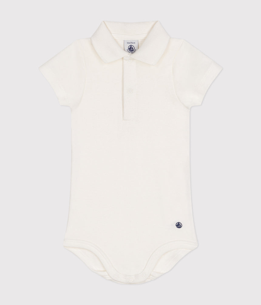 BABIES' SHORT-SLEEVED COTTON BODYSUIT WITH POLO SHIRT COLLAR