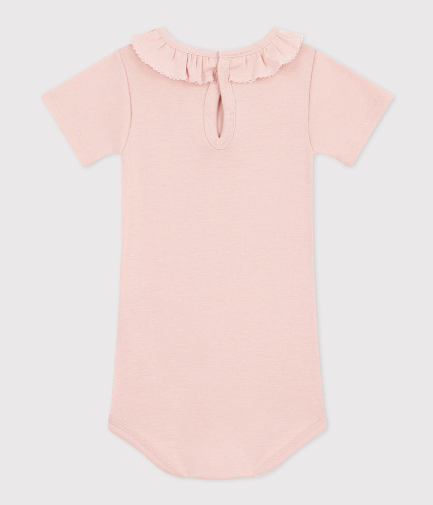 BABIES' SHORT-SLEEVED COTTON BODYSUIT WITH RUFFLE COLLAR
