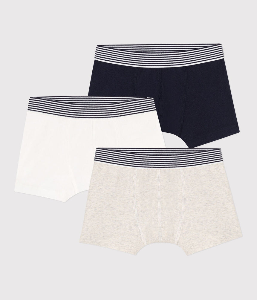 BOYS' PLAIN COTTON BOXER SHORTS - 3-PACK