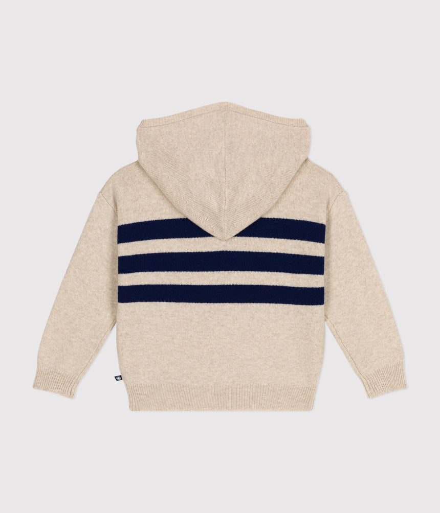 BOYS' WOOL AND COTTON HOODED JUMPER