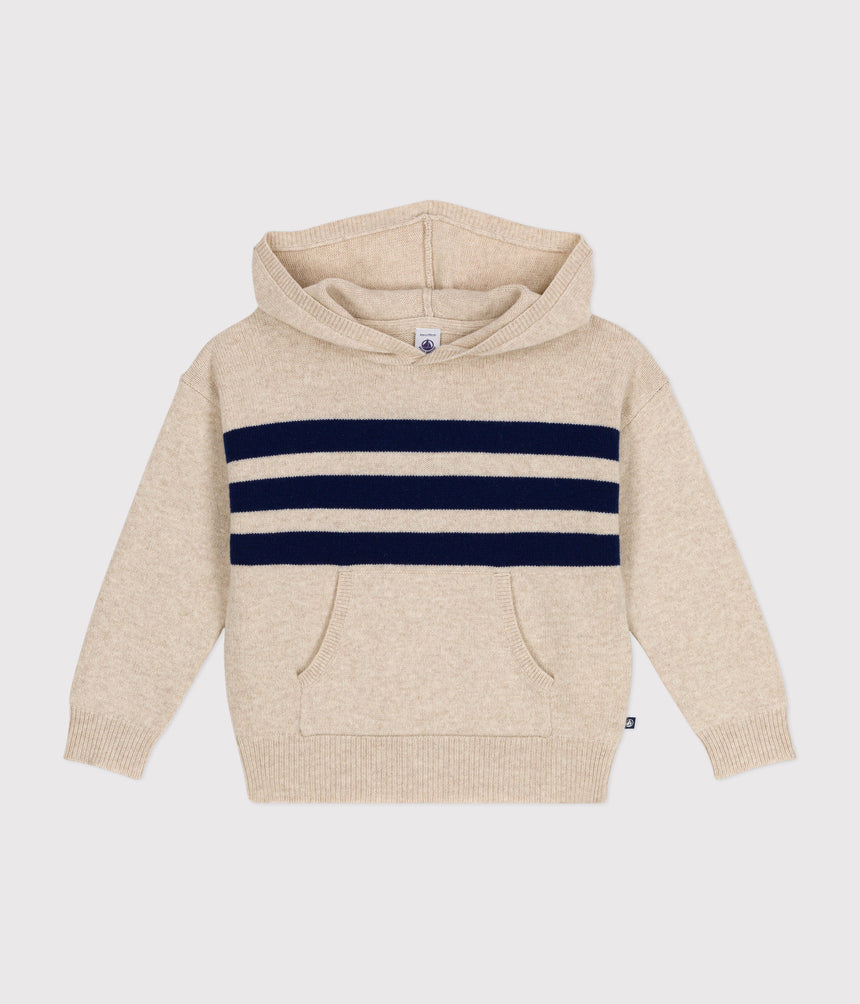 BOYS' WOOL AND COTTON HOODED JUMPER