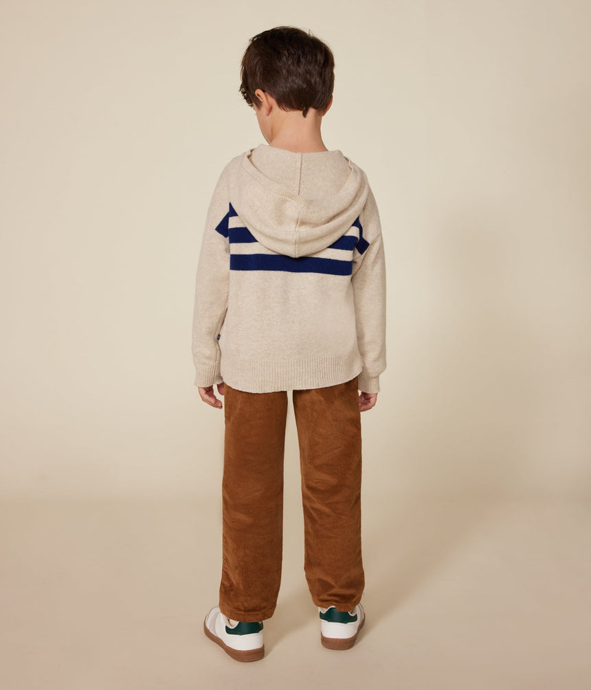 BOYS' WOOL AND COTTON HOODED JUMPER