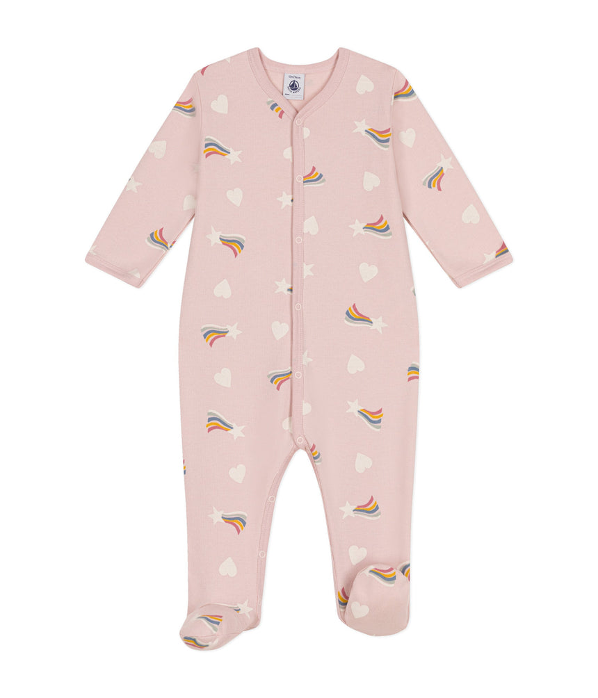 BABIES' PYJAMA SUIT IN STAR AND HEART PRINT BRUSHED FLEECE