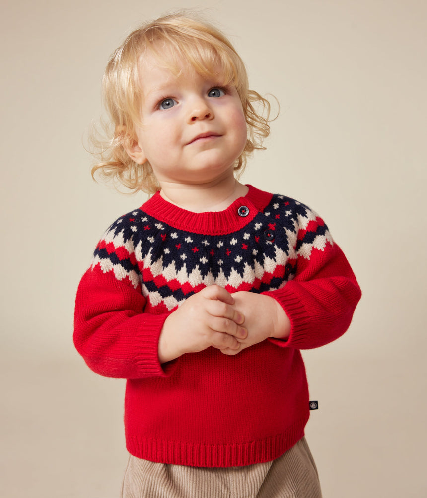 BABIES' KNITTED JUMPER CONTAINING WOOL