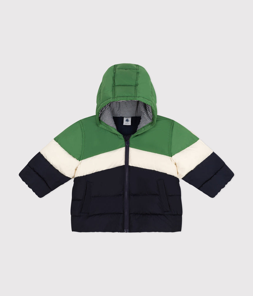 BABIES' COLOURBLOCK HOODED PUFFER JACKET