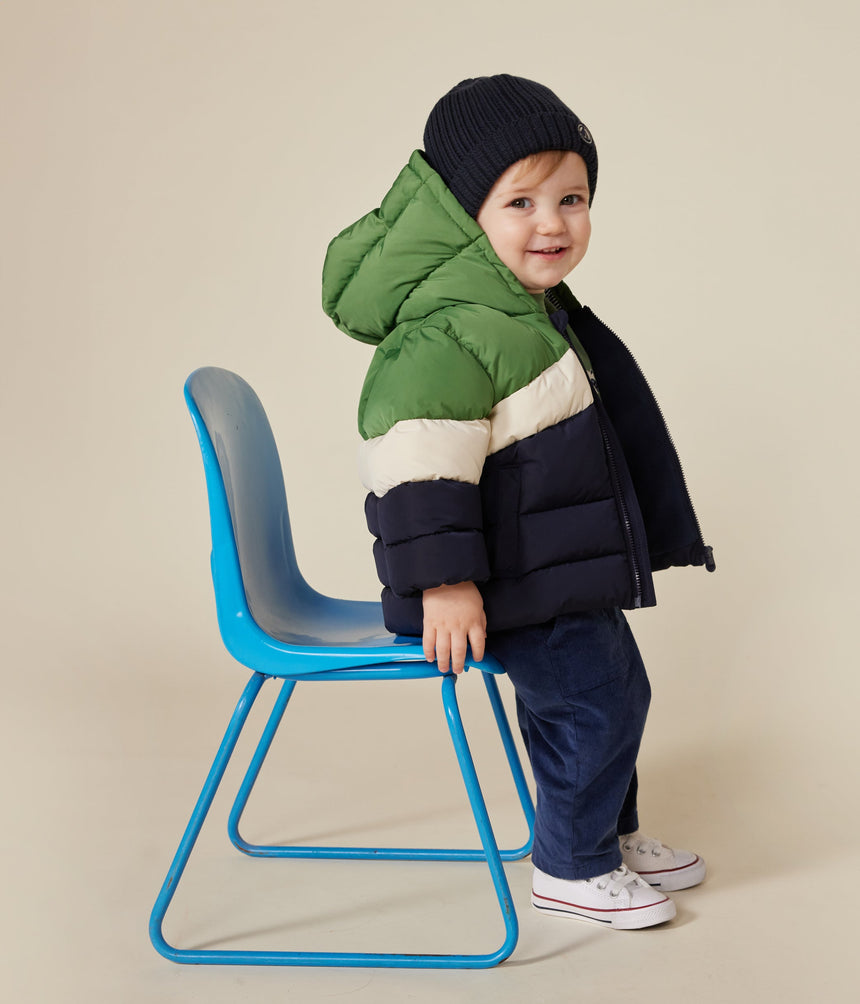 BABIES' COLOURBLOCK HOODED PUFFER JACKET
