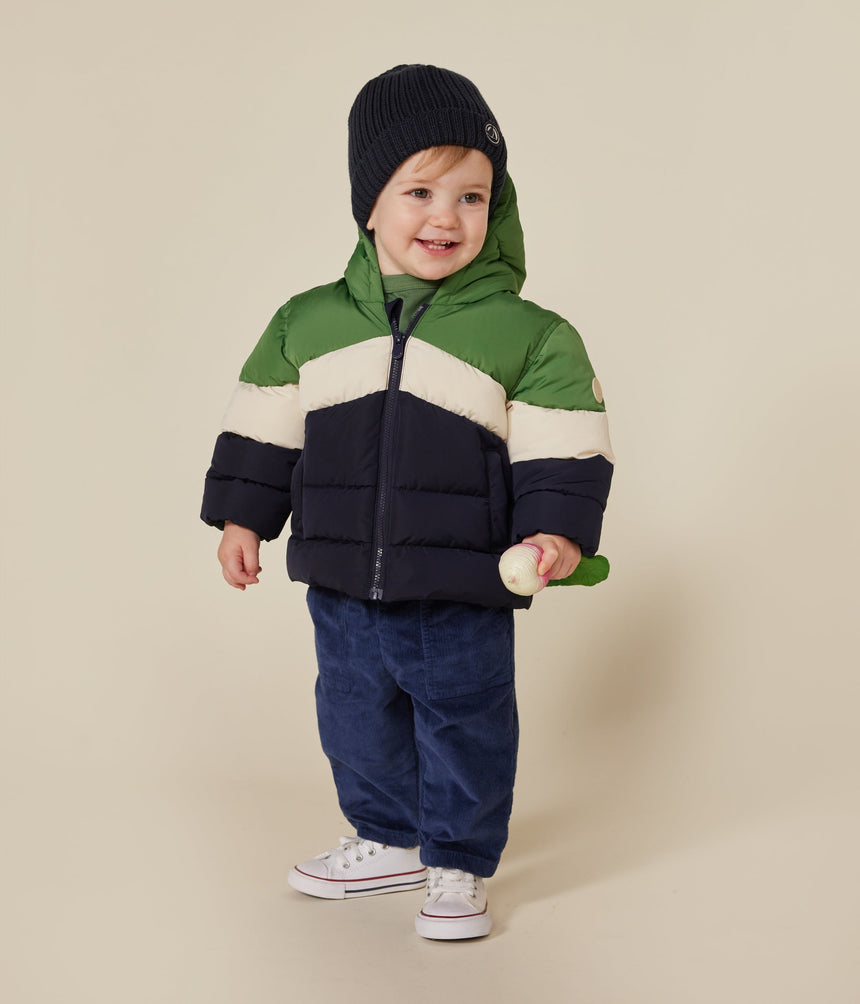 BABIES' COLOURBLOCK HOODED PUFFER JACKET