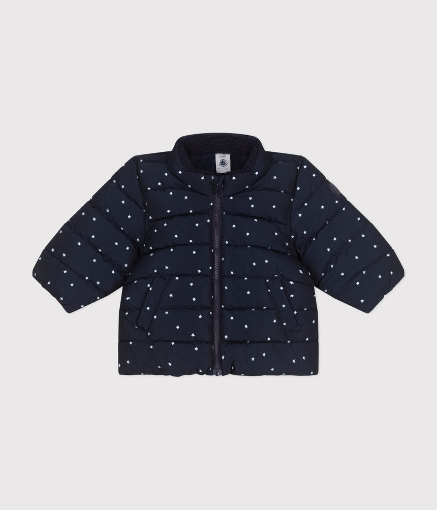 BABIES' PRINTED PUFFER JACKET WITH A RETRACTABLE HOOD