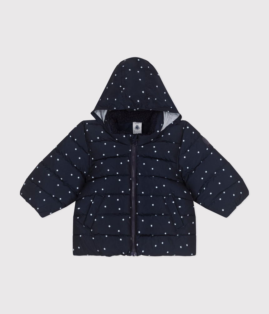 BABIES' PRINTED PUFFER JACKET WITH A RETRACTABLE HOOD