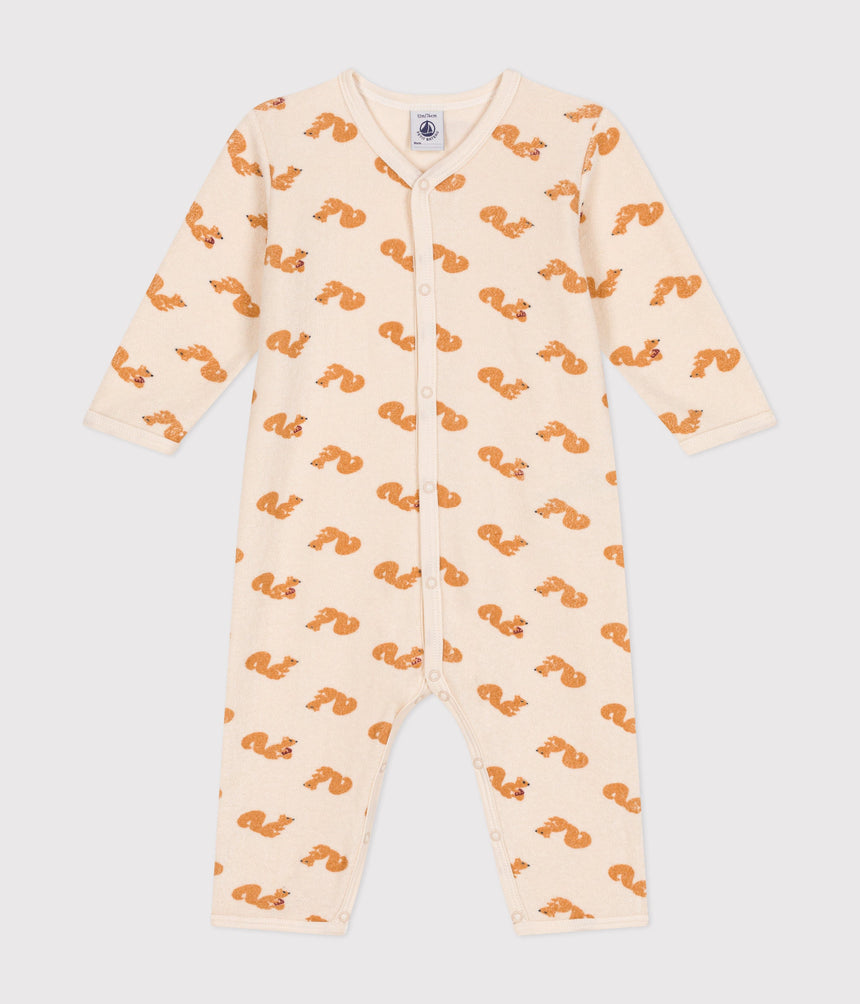 BABIES' SQUIRREL PRINT FOOTLESS PYJAMAS IN TERRY TOWELLING