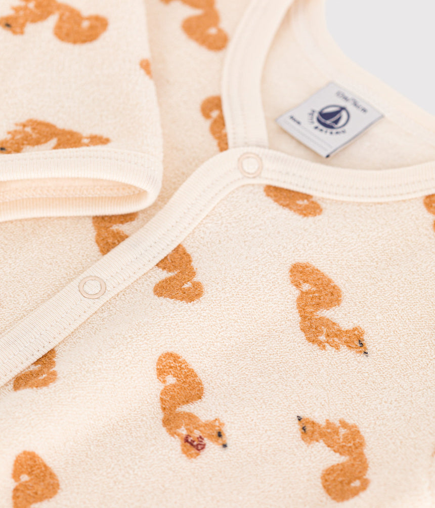BABIES' SQUIRREL PRINT FOOTLESS PYJAMAS IN TERRY TOWELLING