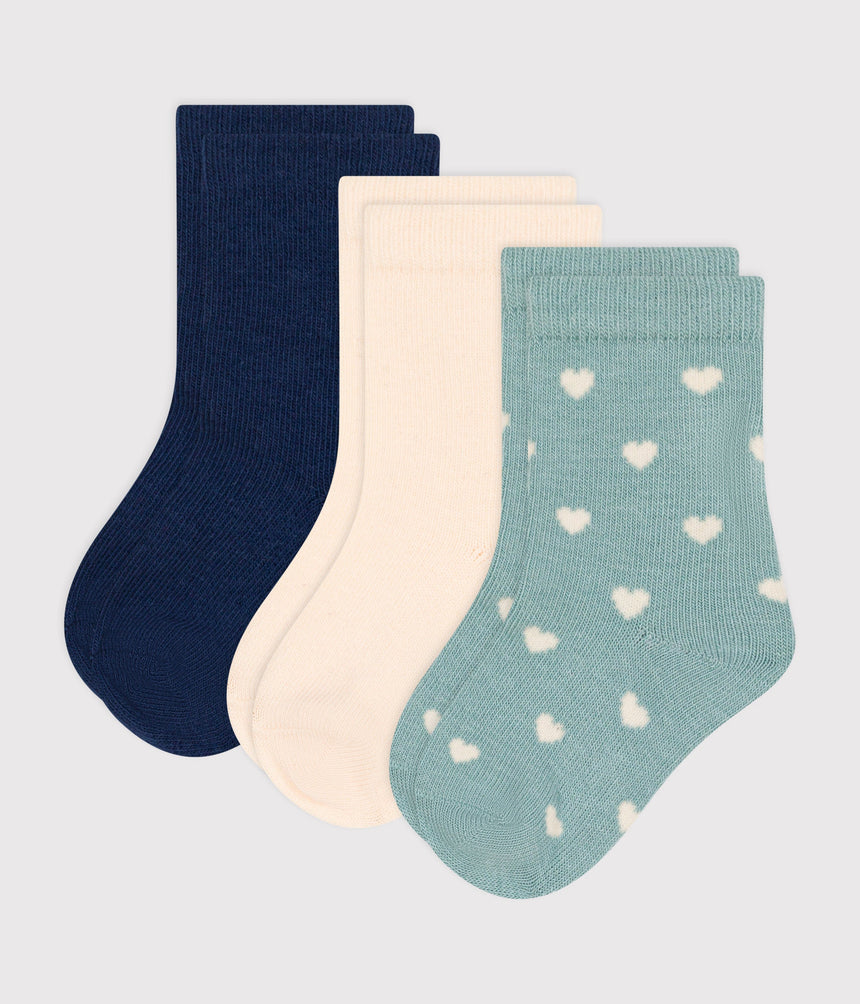 BABIES' HEART-PATTERN COTTON SOCKS - 3-PACK