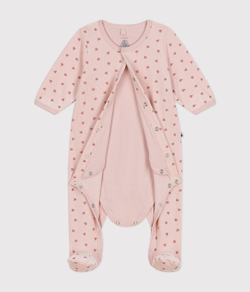 BABIES' MINI HEART PRINT VELOUR BODYJAMA