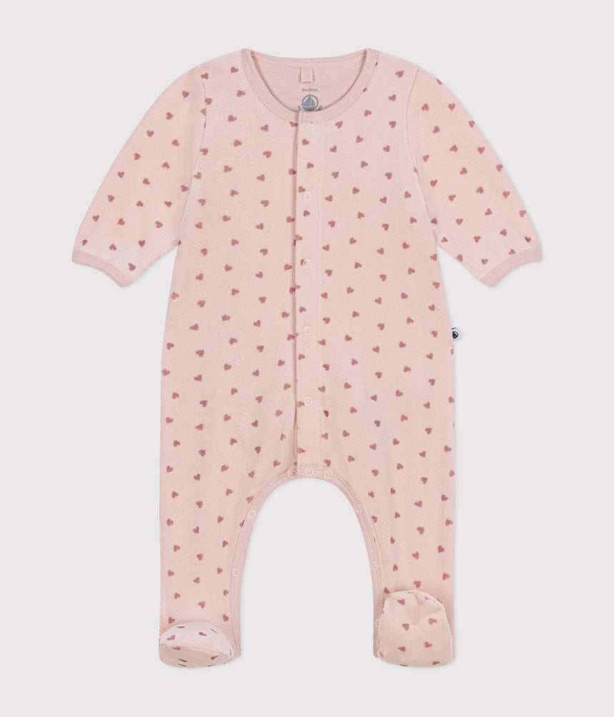 BABIES' MINI HEART PRINT VELOUR BODYJAMA
