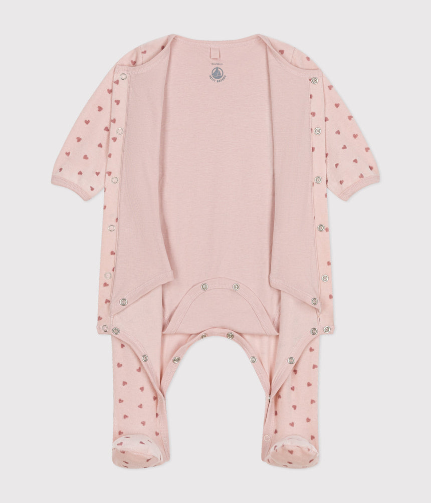 BABIES' MINI HEART PRINT VELOUR BODYJAMA