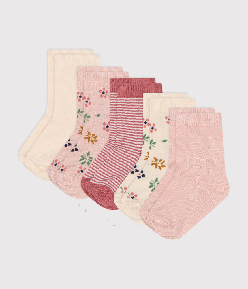 BABIES' FLOWER-PATTERNED COTTON SOCKS - 5-PACK