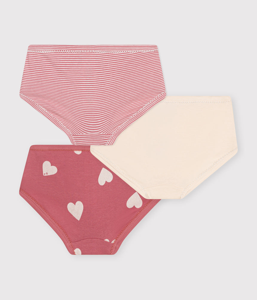 CHILDREN'S HEART-PATTERNED COTTON KNICKERS - 3-PACK