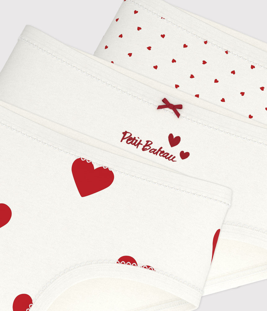 CHILDRENS HIGH-WAISTED COTTON HEART PATTERN KNICKERS -3-PACK