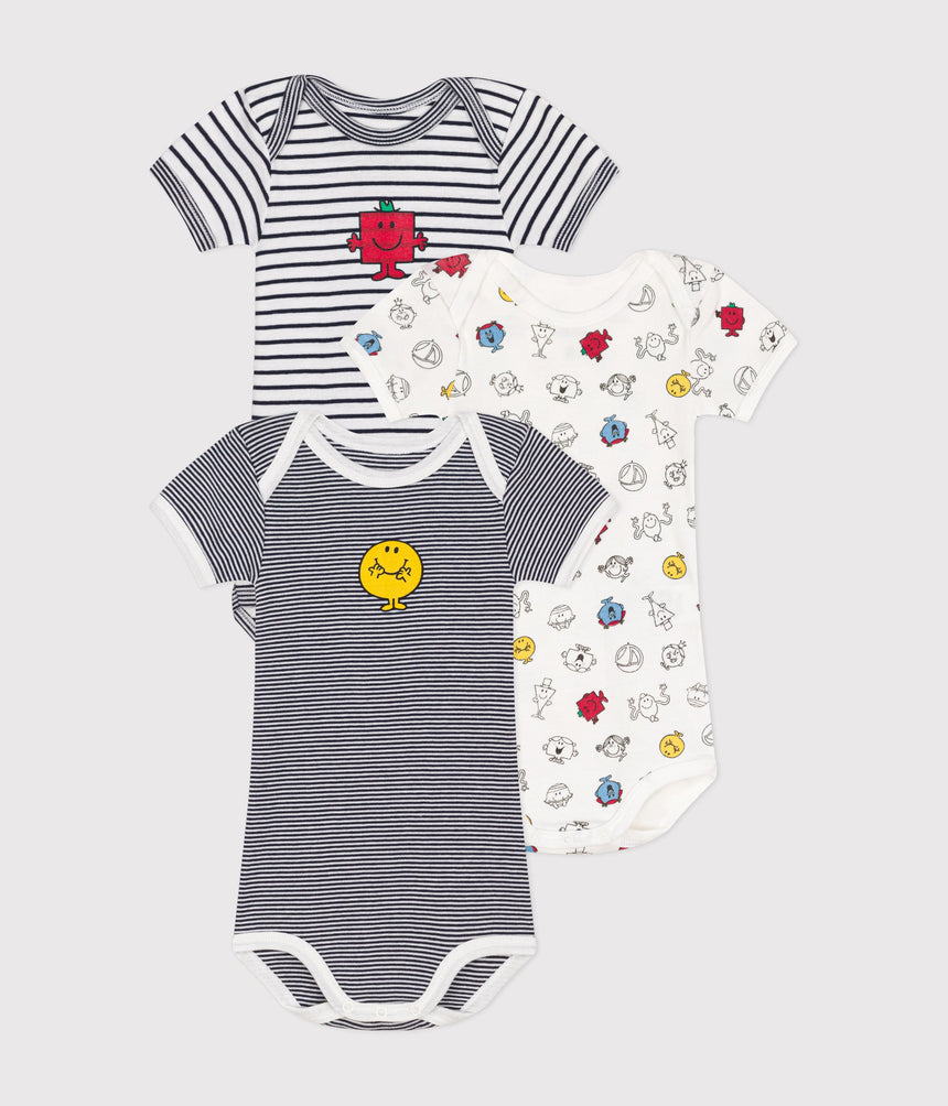 BABIES' SHORT-SLEEVED COTTON MR. MEN AND LITTLE MISS BODYSUITS - 3-PACK