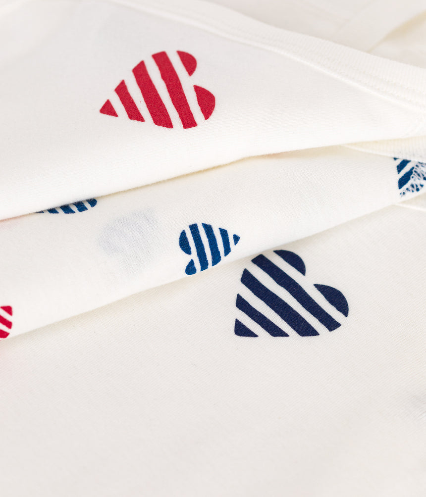 BABIES' LONG-SLEEVED WRAPOVER STRIPY HEART PATTREN COTTON BODYSUIT - 3-PACK