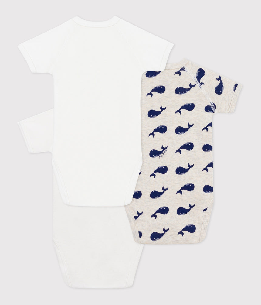 UNISEX BABIES SHORT-SLEEVED PRINTED COTTON WRAP OVER BODIES -3-PACK
