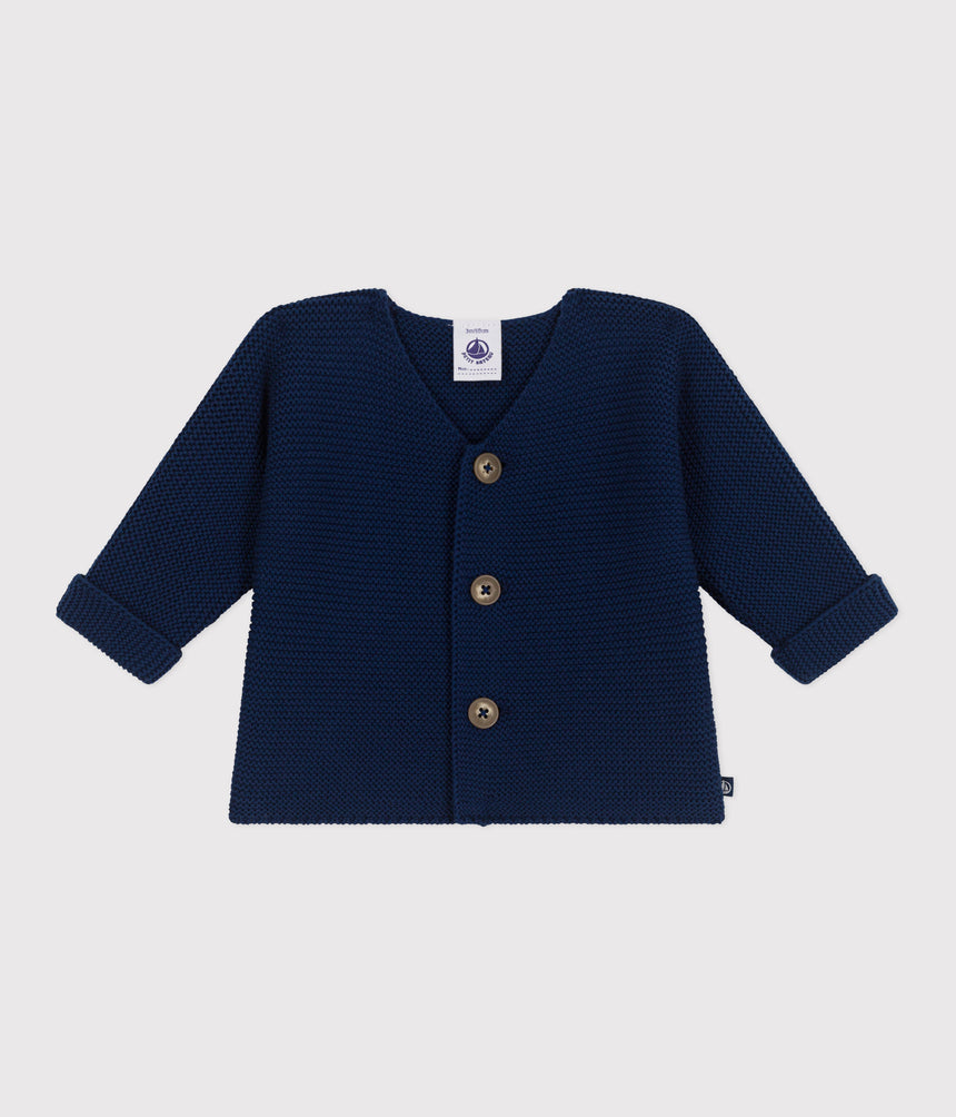 BABIES' MOSS STITCH COTTON CARDIGAN