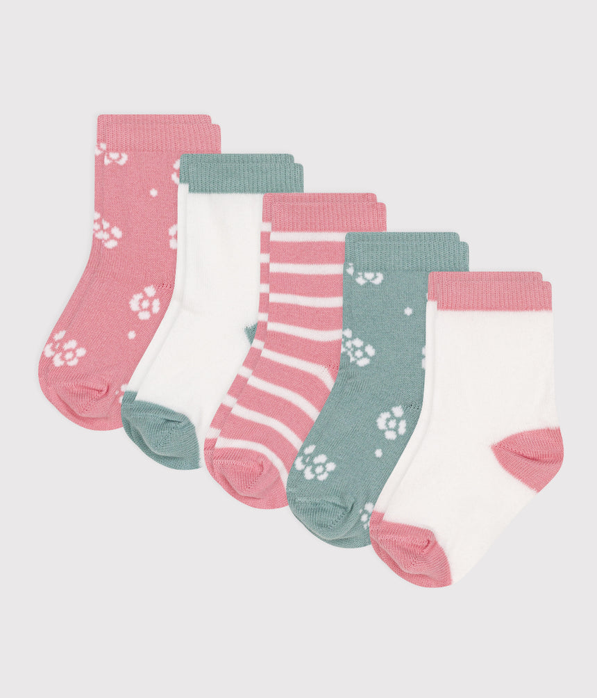 PAIRS OF BABY GIRLS' FLOWER-PATTERNED COTTON SOCKS - 5-PACK
