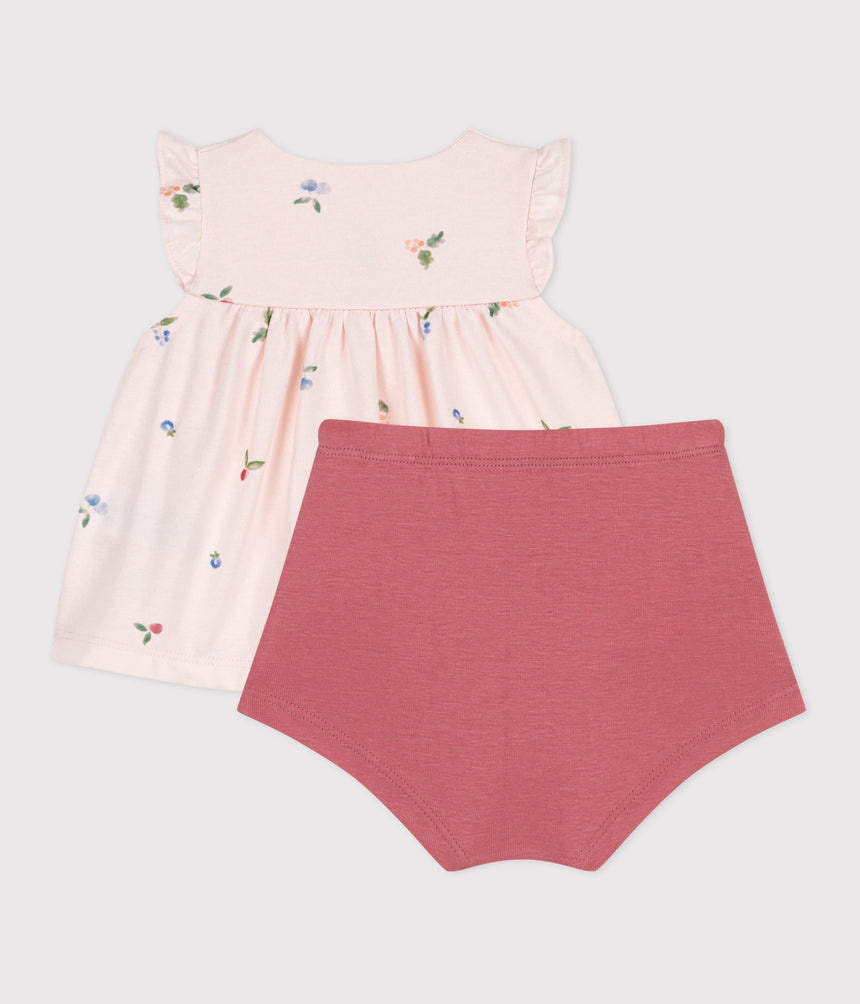 NEWBORN BABIES' TWO-PIECE COTTON SET WITH A RUFFLED BLOUSE