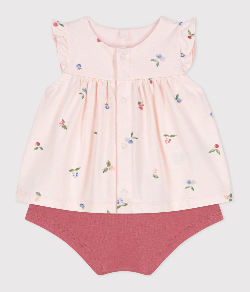 NEWBORN BABIES' TWO-PIECE COTTON SET WITH A RUFFLED BLOUSE